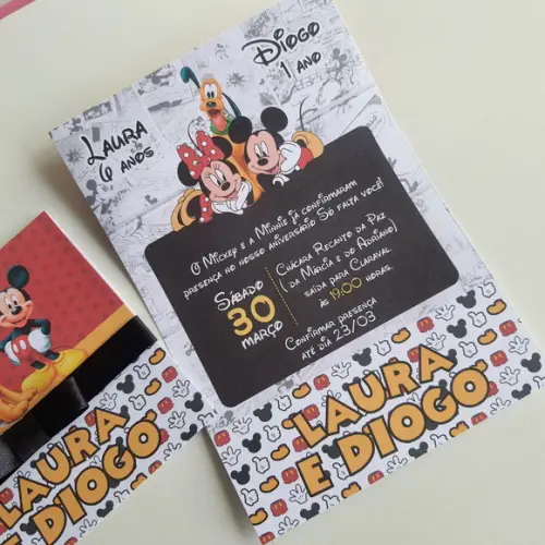 Convite Infantil Minnie, Mickey e Pluto