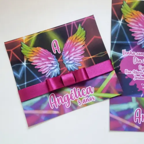 Convite Infantil Neon Asas