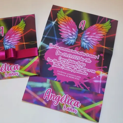 Convite Infantil Neon Asas