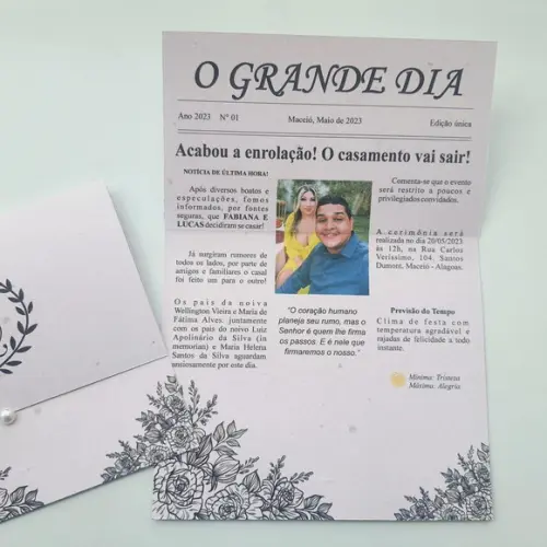 Convite para Casamento Rustico Jornal