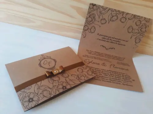 Convite para Casamento Rustico Kraft