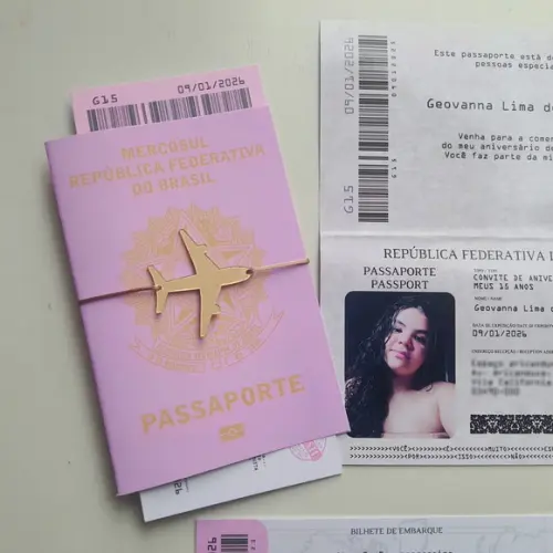 Convite Passaporte 15 Anos com Avião de Acrilico