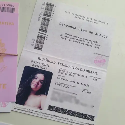 Convite Passaporte 15 Anos com Avião de Acrilico