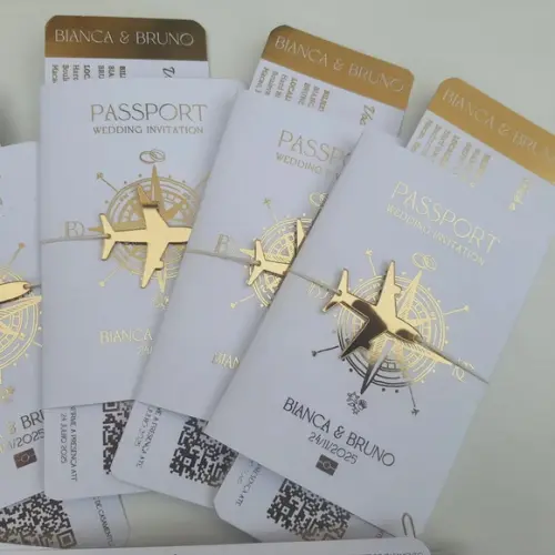 Convite Passaporte Luxo Metalizado Hotstamping - 50 Unidades