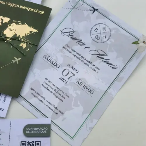 Convite Passaporte Luxo Metalizado Hotstamping- 50 Unidades