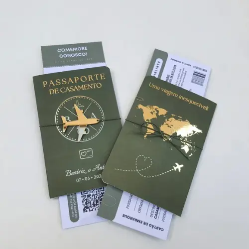 Convite Passaporte Luxo Metalizado Hotstamping- 50 Unidades