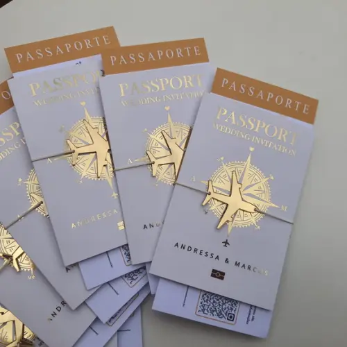 Convite Passaporte Luxo Metalizado Hotstamping- 50 Unidades