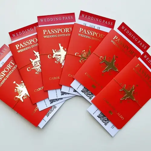 Convite Passaporte Luxo Metalizado Hotstamping- 50 Unidades