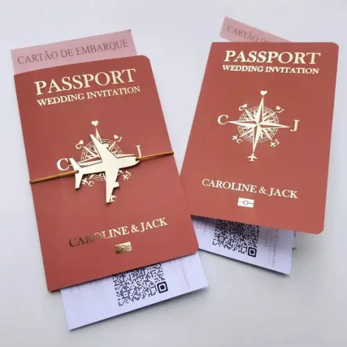 Convite Passaporte Luxo Metalizado Hotstamping- 50 Unidades