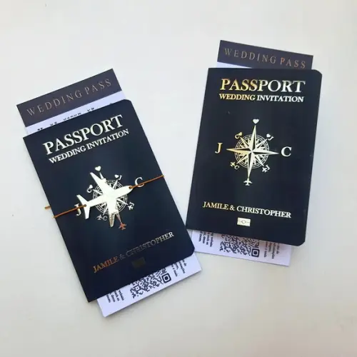 Convite Passaporte Luxo Metalizado Hotstamping- 50 Unidades