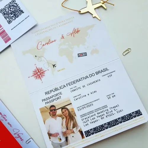 Convite Passaporte Luxo Metalizado Hotstamping- 50 Unidades
