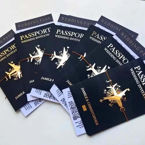 Convite Passaporte Luxo Metalizado Hotstamping- 50 Unidades