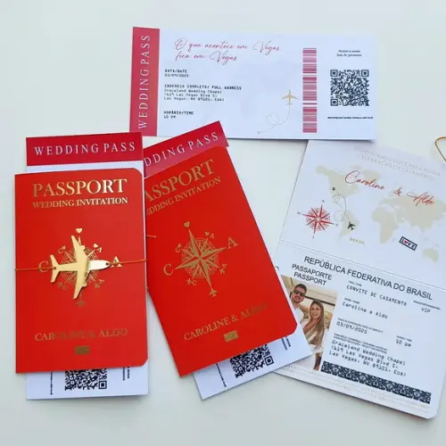 Convite Passaporte Luxo Metalizado Hotstamping- 50 Unidades
