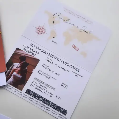 Convite Passaporte Luxo Metalizado Hotstamping- 50 Unidades