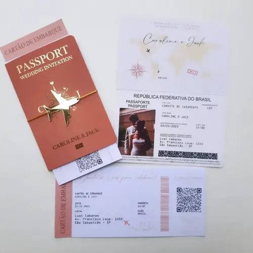 Convite Passaporte Luxo Metalizado Hotstamping- 50 Unidades