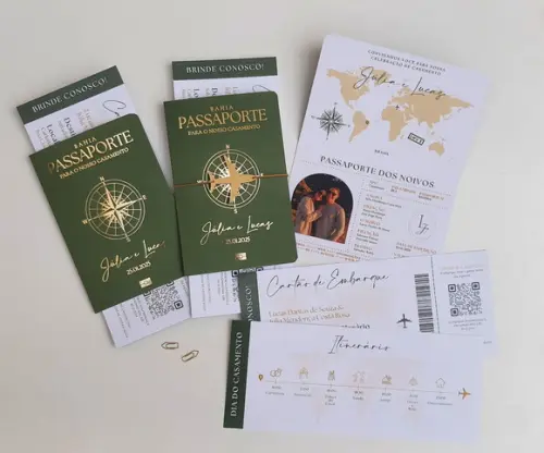 Convite Passaporte Luxo Metalizado Hotstamping- 50 Unidades