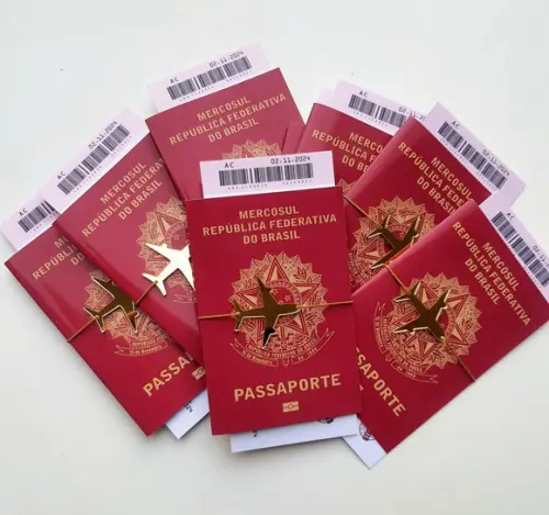 Convite Passaporte Premium com Tag de Acrílico Espelhado