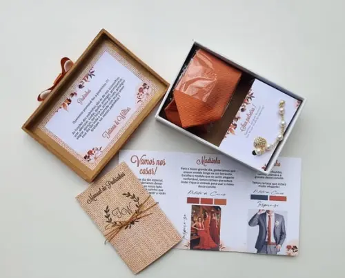 Kit Caixa Pulseira, Gravata e Manual de Padrinhos