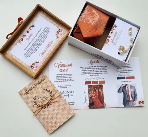 Kit Caixa Pulseira, Gravata e Manual de Padrinhos