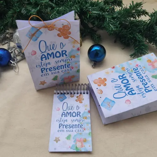 Lembrancinhas de Natal- Kit Sacolinha e Bloco de Anotações