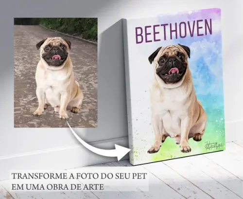 Quadro Pet Personalizado Aquarela Premium Tecido Canvas