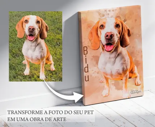 Quadro Pet Personalizado Aquarela Premium Tecido Canvas