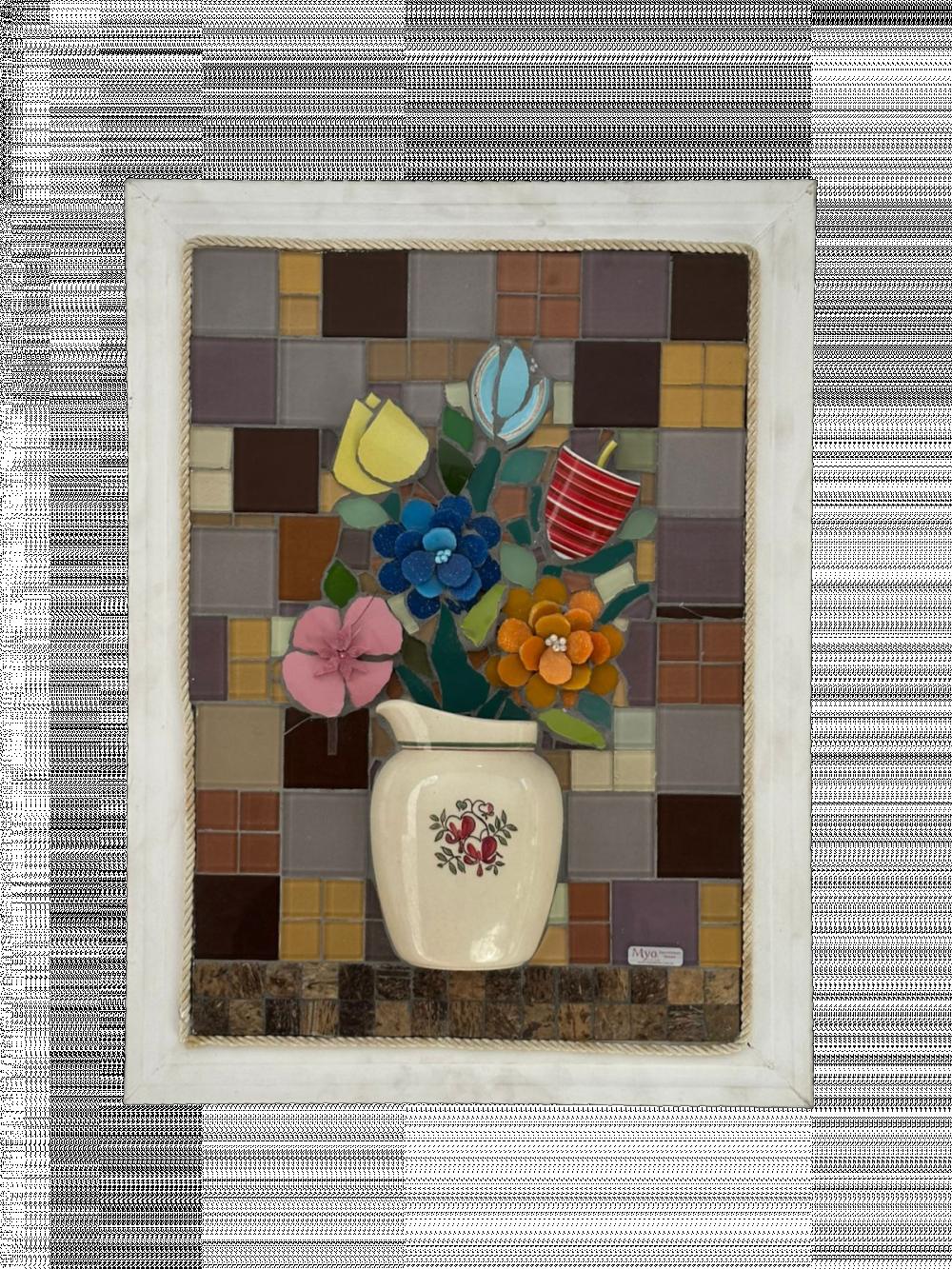 Quadro Mosaico Vaso com flores