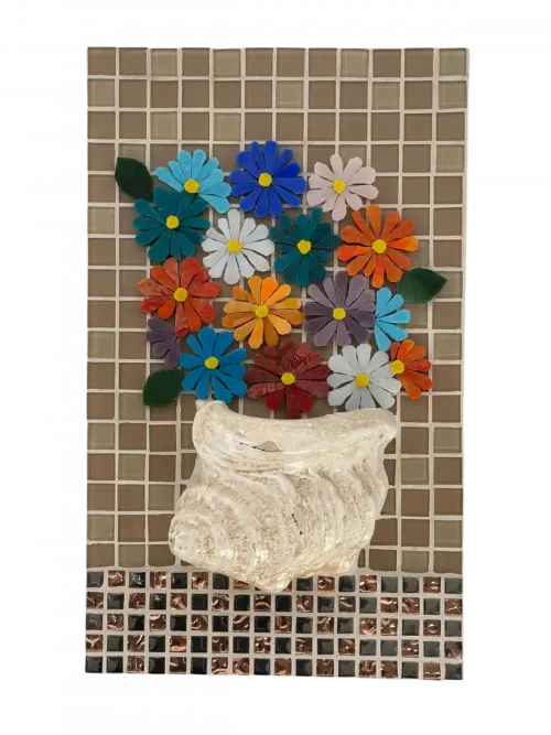 Quadro Mosaico Flores na Concha