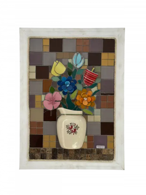 Quadro Mosaico Vaso com flores