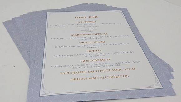 Menu Drinks Bar Casamento Perolado Cartão