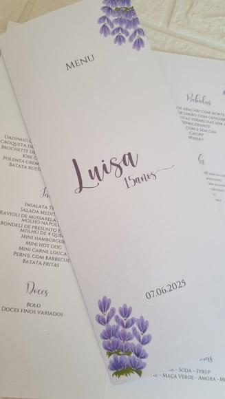 Menu Cardápio 15 Anos Perolado Lavanda