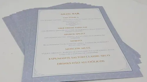Menu Drinks Bar Casamento Perolado Cartão
