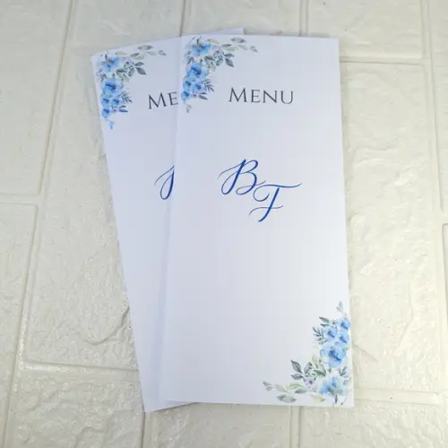 Cardápio Menu Floral Azul