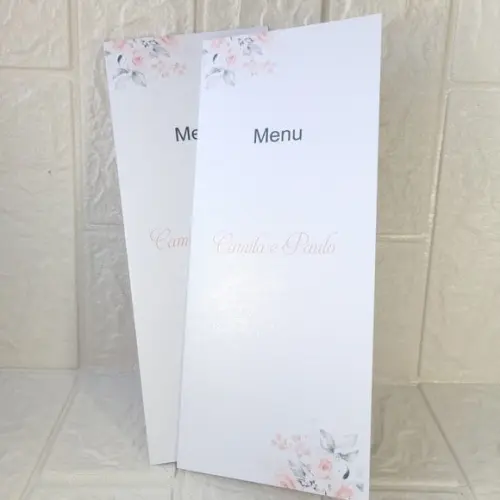 Menu Cardápio Perolado para Casamento Floral