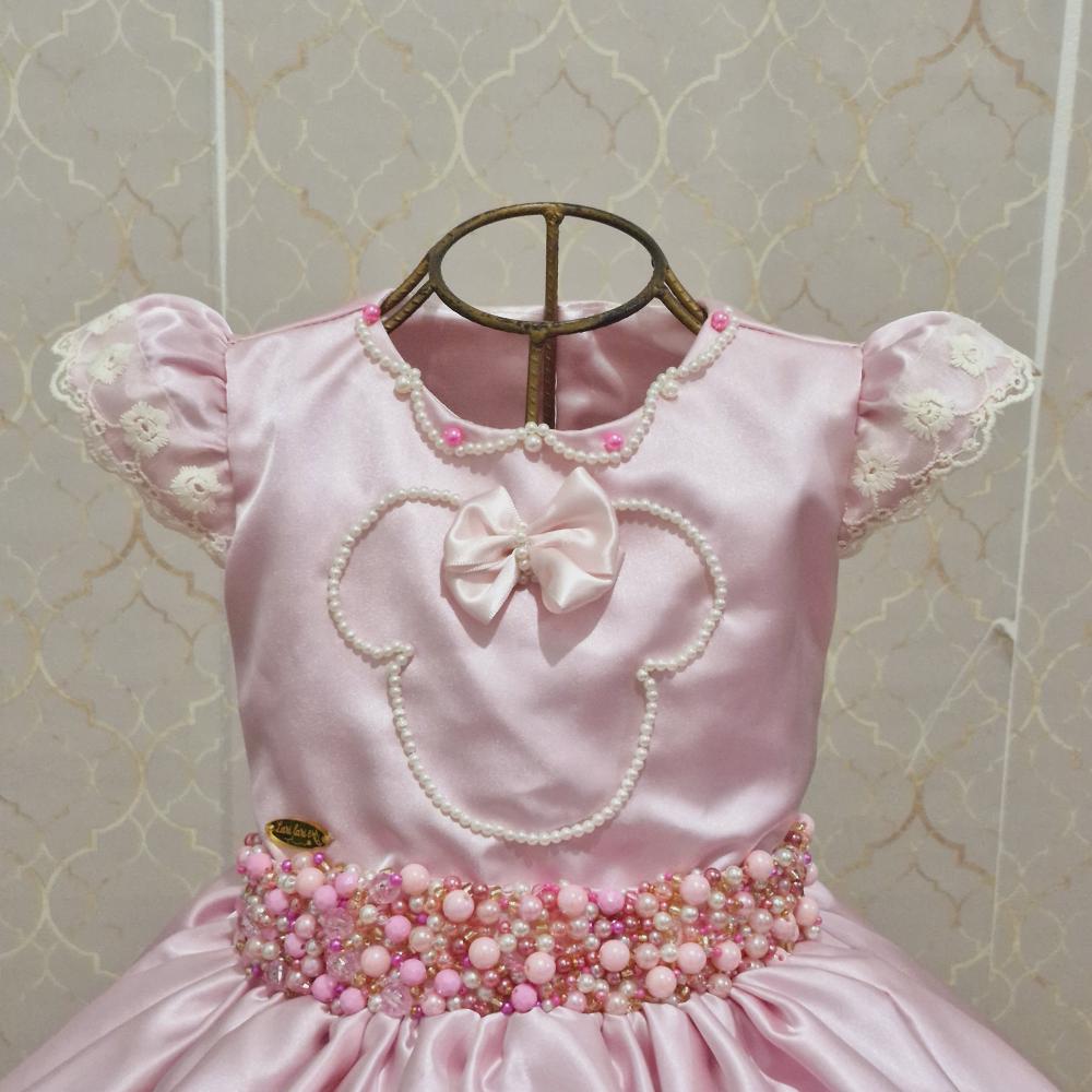 Vestido Minnie Rosa e Perolas