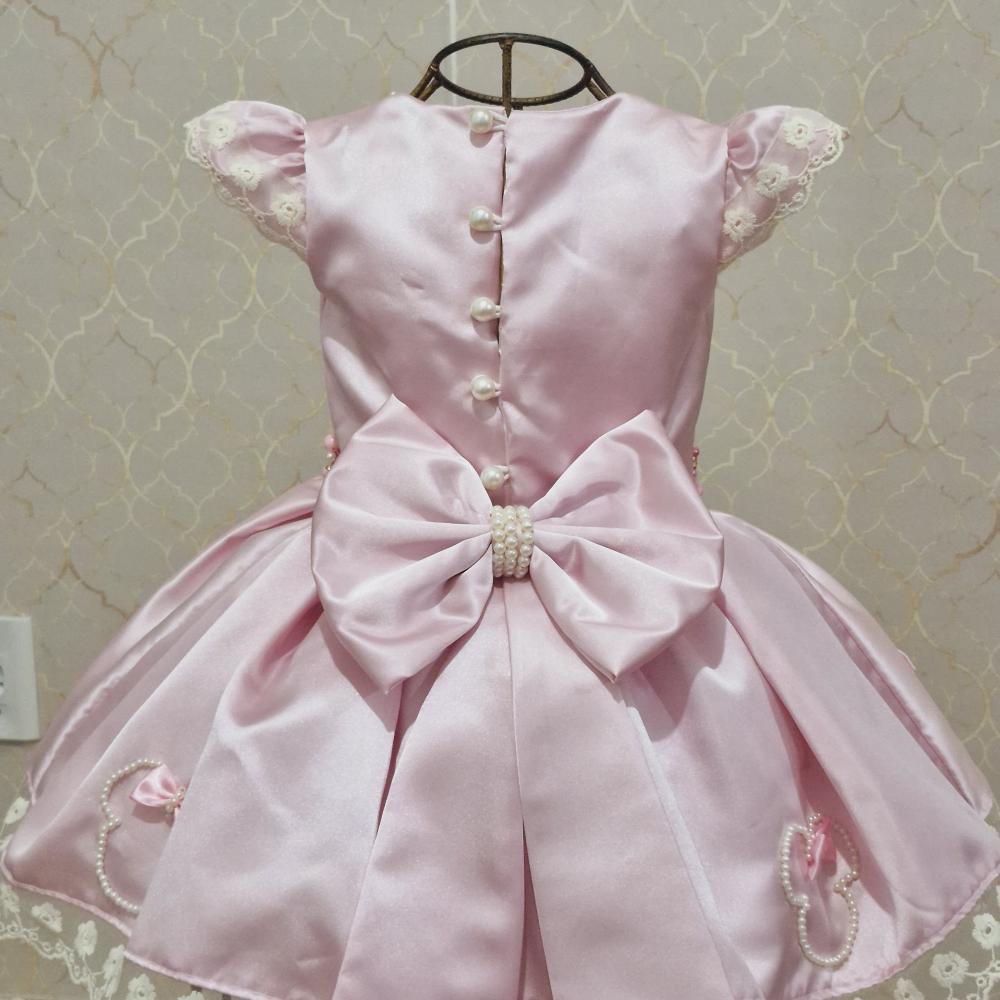 Vestido Minnie Rosa e Perolas