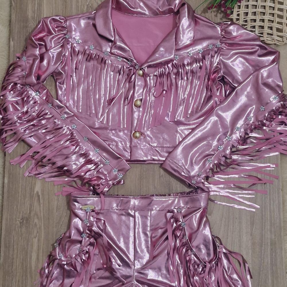 Conjunto Boiadeira Rosa Franja
