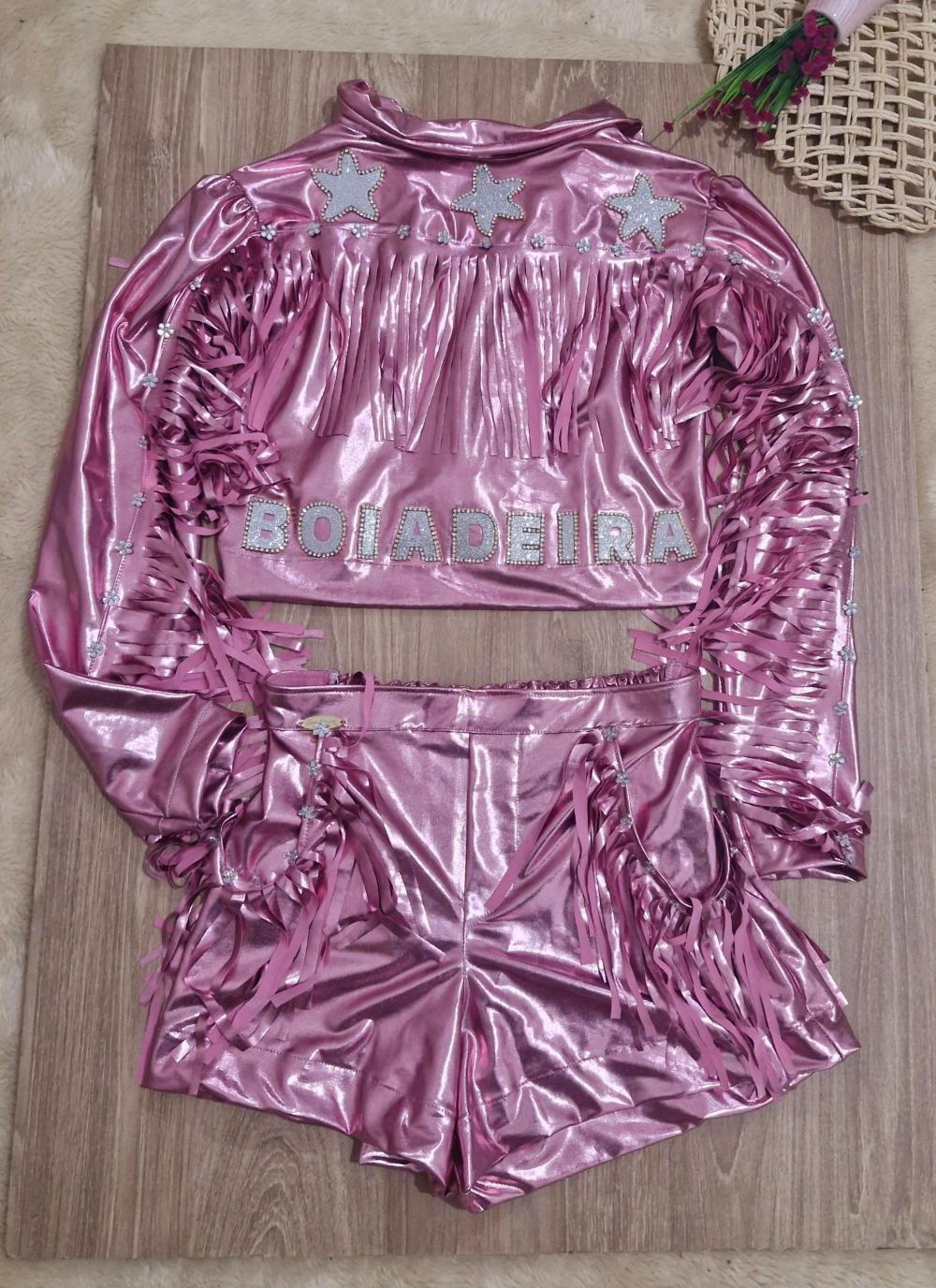 Conjunto Boiadeira Rosa Franja
