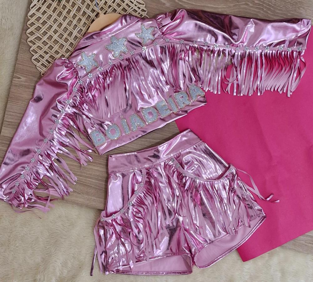 Conjunto Boiadeira Rosa Franja