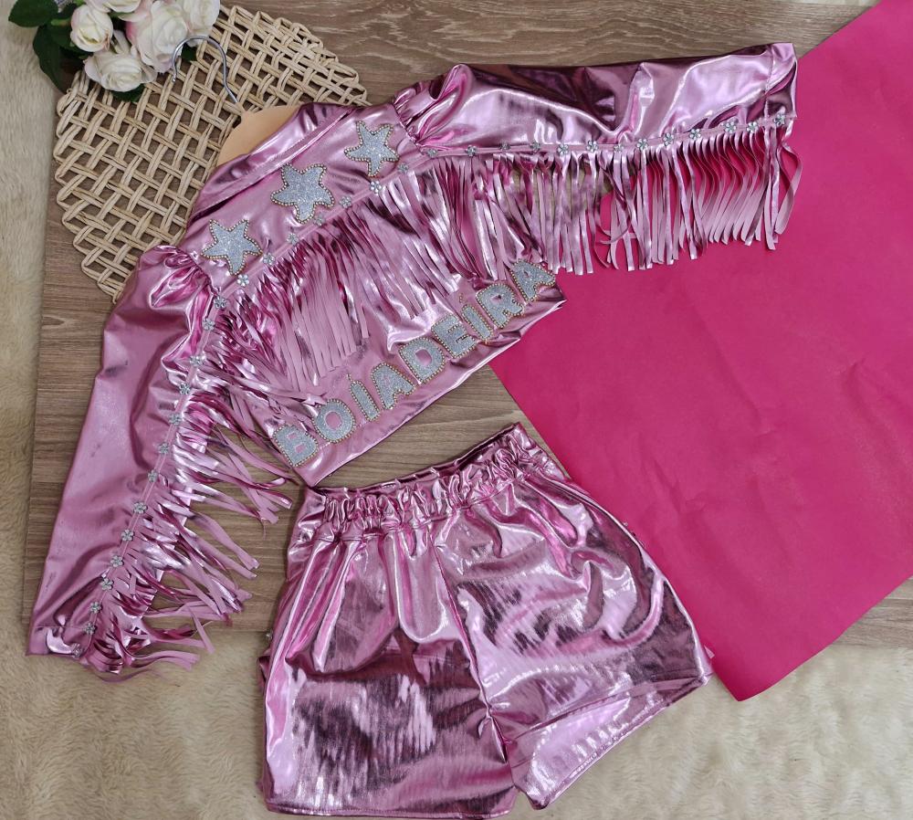 Conjunto Boiadeira Rosa Franja