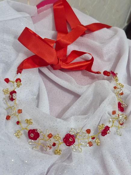 Tiara Aramada Vermelha Flor