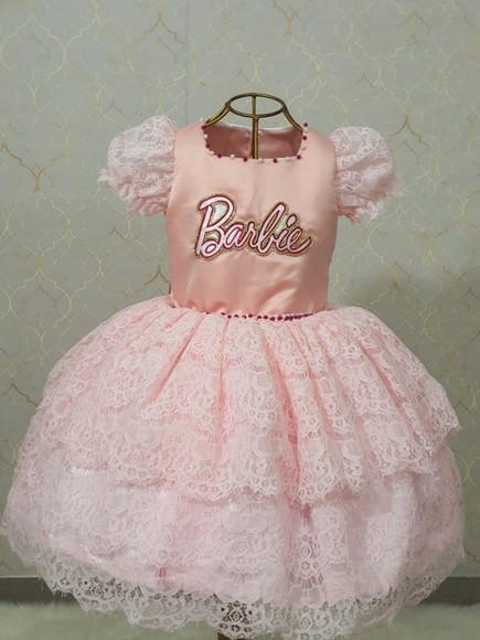 Vestido Barbie Renda Luxo rosa bebe