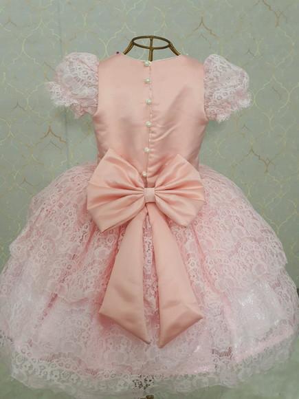 Vestido Barbie Renda Luxo rosa bebe