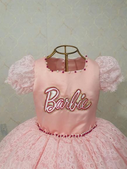 Vestido Barbie Renda Luxo rosa bebe