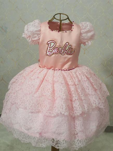 Vestido Barbie Renda Luxo rosa bebe