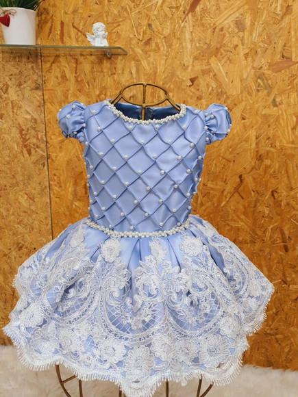 Vestido Cinderela Azul Bebê Renda