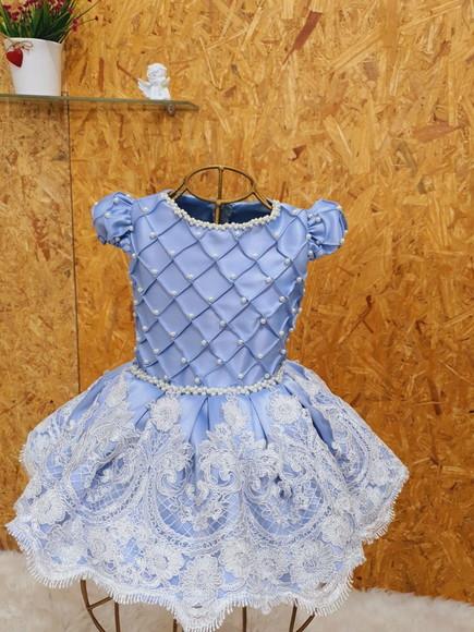 Vestido Cinderela Azul Bebê Renda