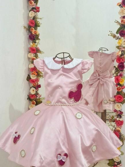 Vestido da Minnie Rosa Bebê Carinha Rosa Pink
