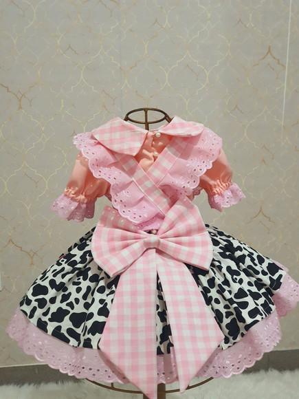 Vestido Jardineira Fazendinha Rosa