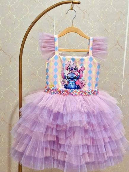 Vestido l Stitch e Angel Colorido Luxo